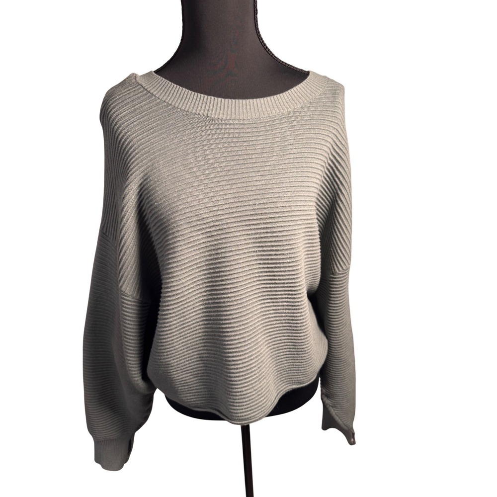 Offline by Aerie Ribbed Knit Thumbhole Pullover Sweater Grey Green Womens Small